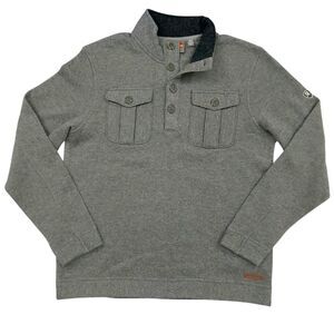 Merrell Wool Blend Sweater Mens Large Gray 1/2 Button Mock Neck Ribbed Pullover